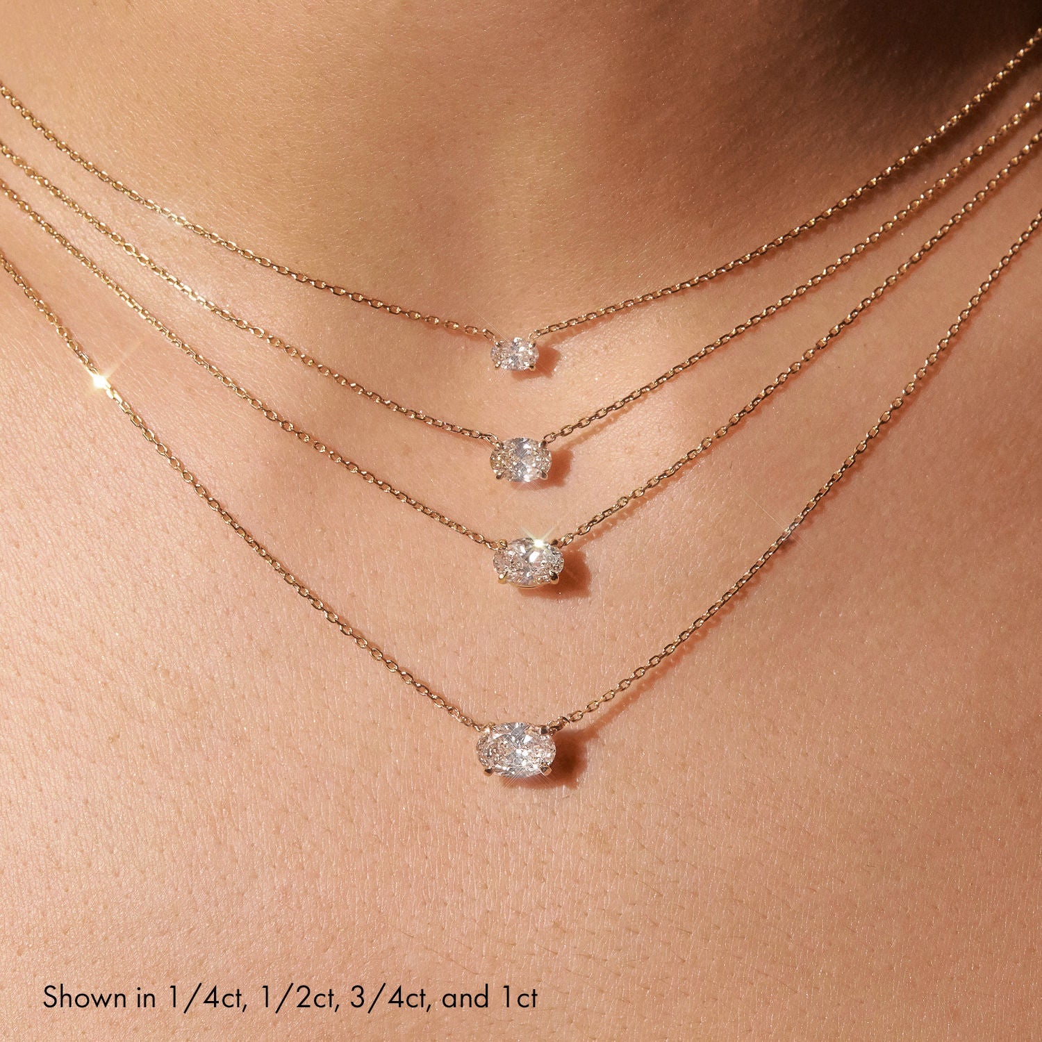Solitaire Oval 14K Gold Necklace w. Lab-Grown Diamond