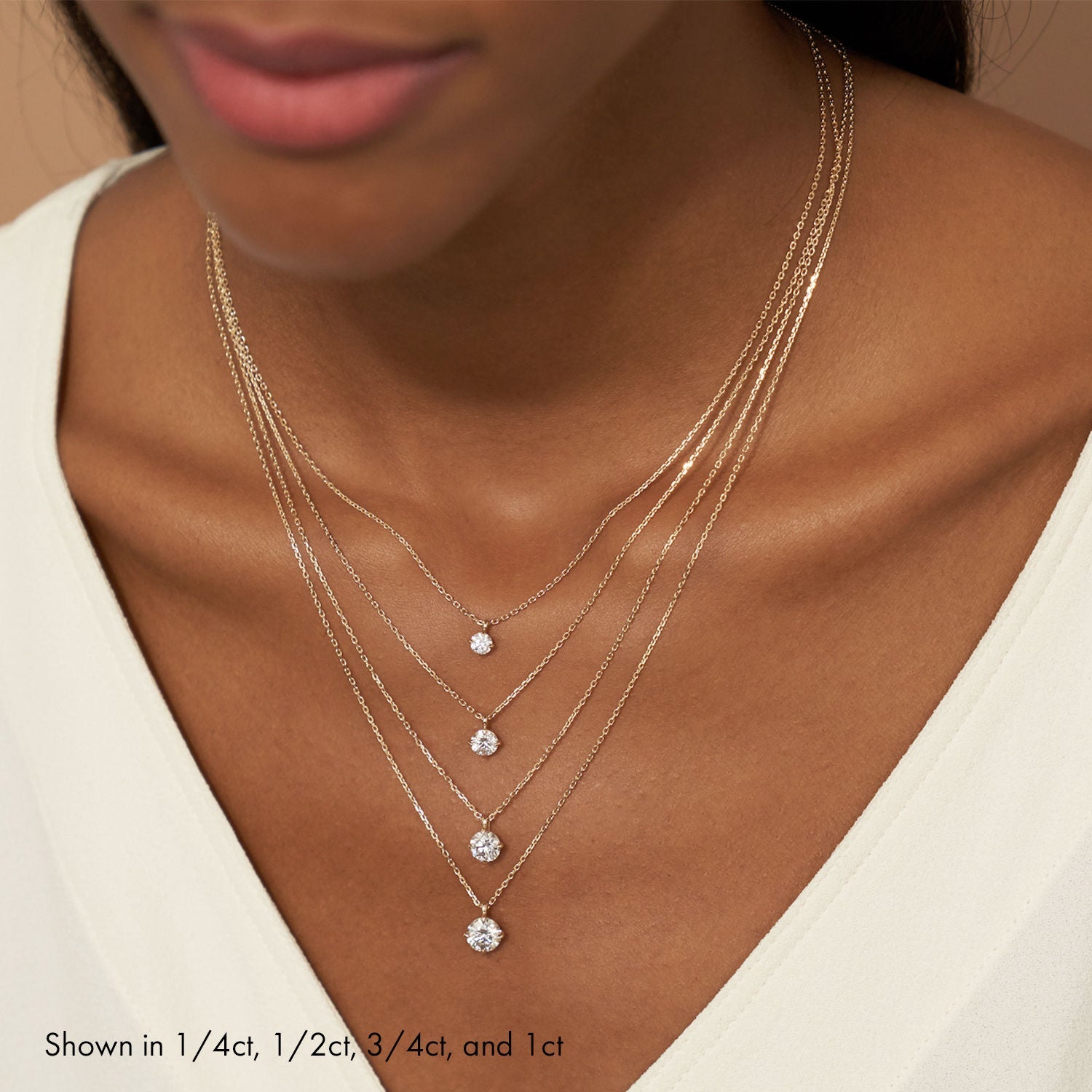 Solitaire Hanging Round Brilliant 14K Whitegold Necklace w. Lab-Grown Diamond