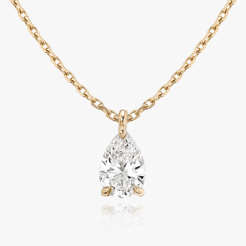 Solitaire Pear 14K Gold Necklace w. Lab-Grown Diamond