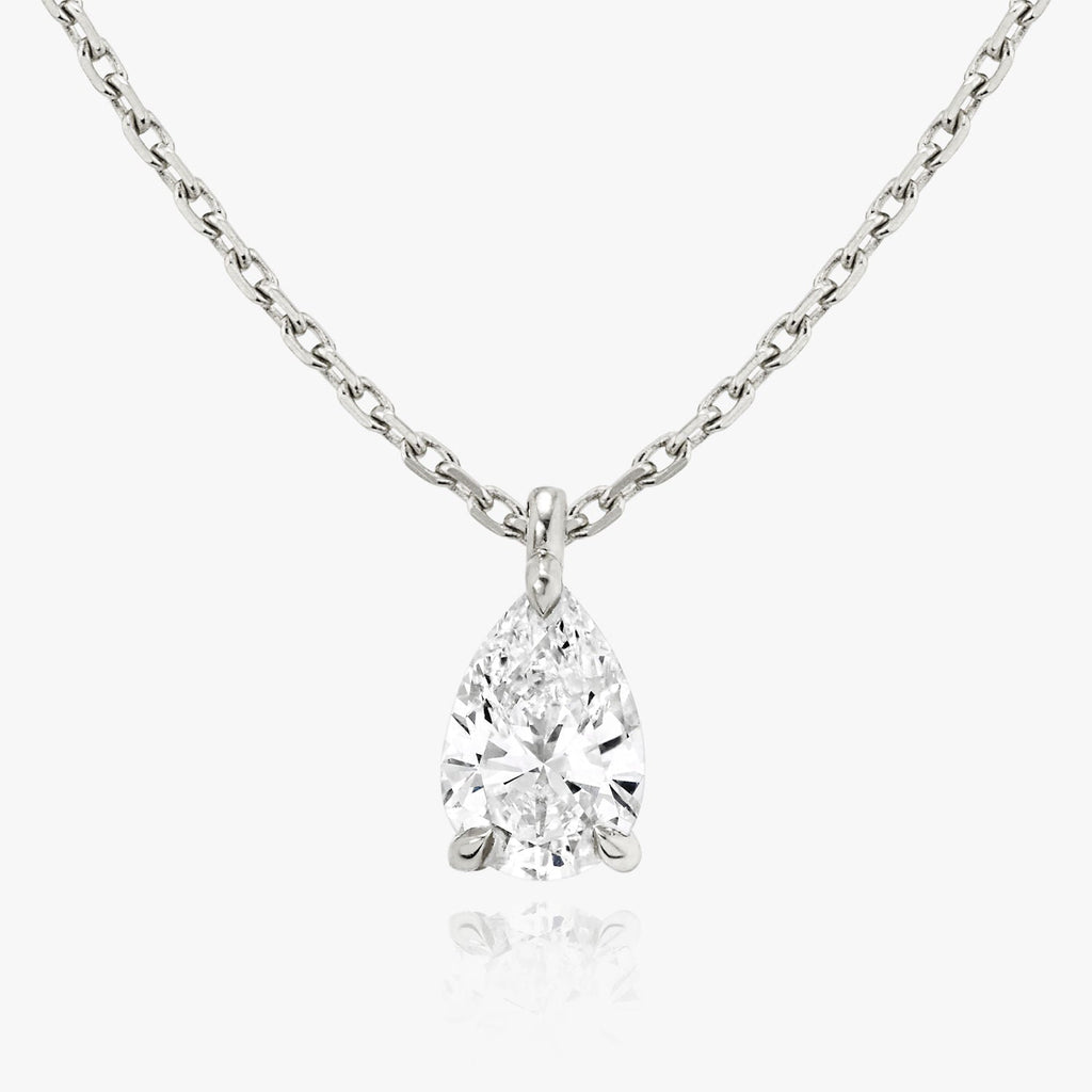 Solitaire Pear 14K Gold Necklace w. Lab-Grown Diamond