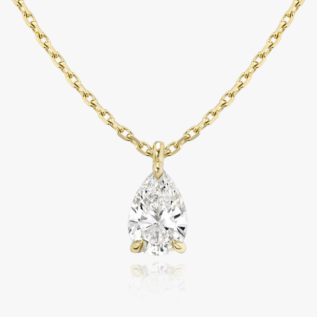 Solitaire Pear 14K Gold Necklace w. Lab-Grown Diamond