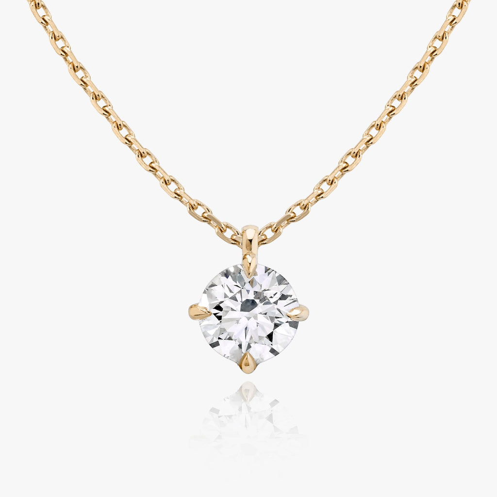 Solitaire Hanging Round Brilliant 14K Gold Necklace w. Lab-Grown Diamond