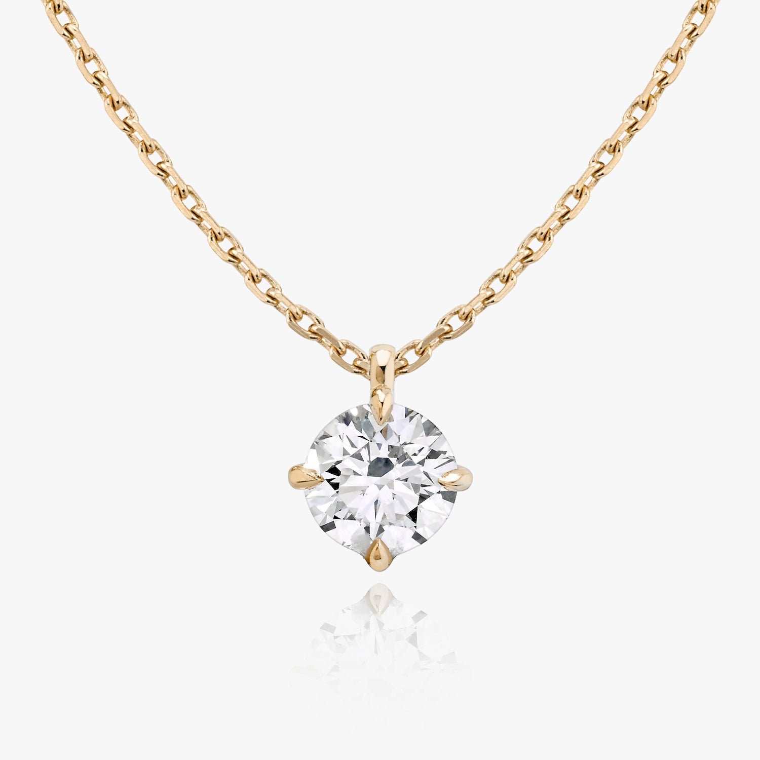 Solitaire Hanging Round Brilliant 14K Gold Necklace w. Lab-Grown Diamond