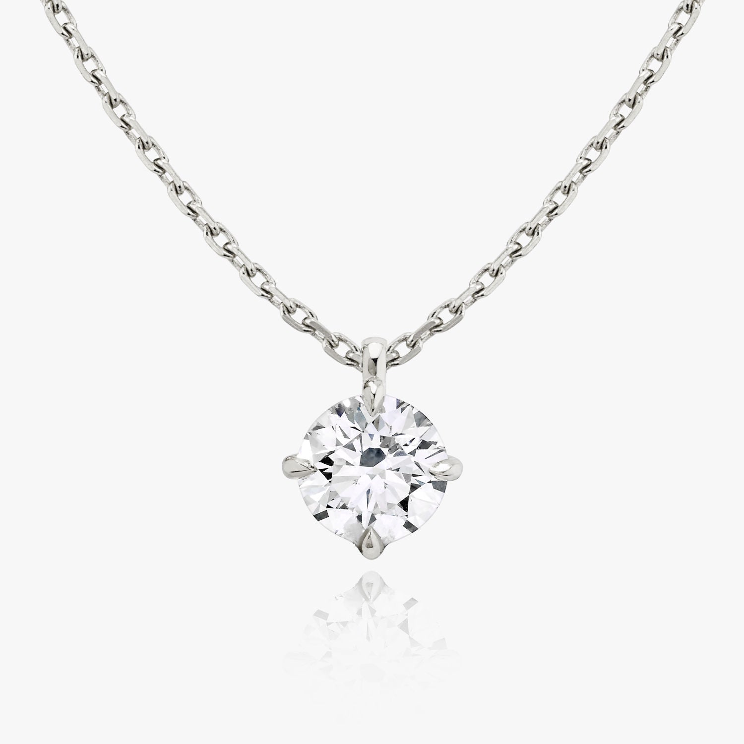 Solitaire Hanging Round Brilliant 14K Whitegold Necklace w. Lab-Grown Diamond